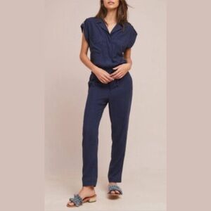 Anthropologie x Sanctuary Surplice Navy Blue Short Sleeve Jumpsuit